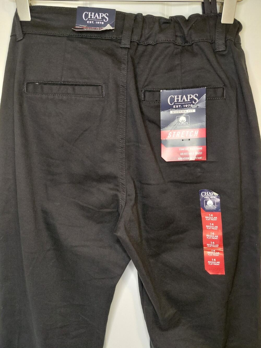 NWT Chaps Boys Size 14 Regular Black Modern Fit Stretch Flat Front Pants